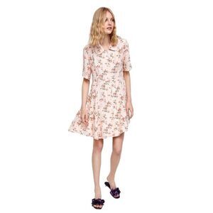 Zara Pink Floral Short Sleeve Button Mini Dress Size Small
